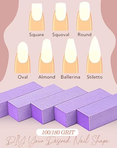 Maryton Nail Buffer Block, Medium/Fine Grit 100/180 Finishing Buffers for Acrylic Nails Gel Polish Nails, 3 Way Professional Pedicure Manicure Buffer Kits, 5 Count (Purple) thumbnail 6