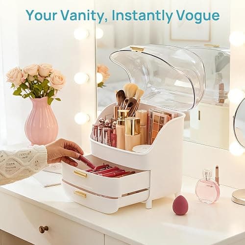 Vtopmart 3-Tier Skincare Makeup Organizer with Drawers and Lid for Vanity and Bathroom Countertop, Large Cosmetic Storage Box Case for Dresser, with Non-Slip Base thumbnail 6