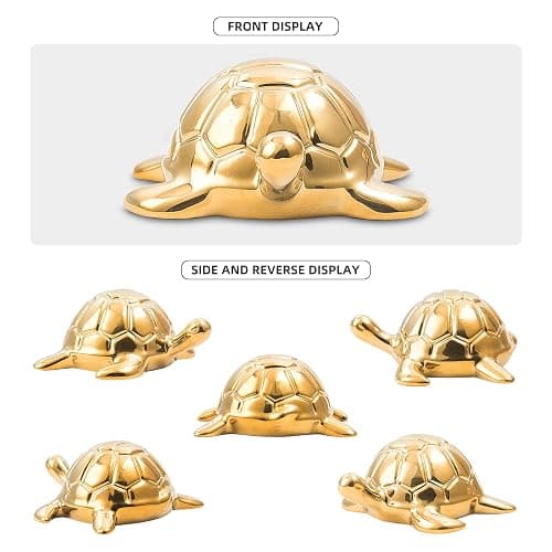Golden Turtle Statue, Ceramic Turtle Ornament for Home Decor - Gold Tabletop Decoration, Collectible Decor for Elderly, Turtle Sculpture for Bookshelf, Desk, Nightstand thumbnail 4