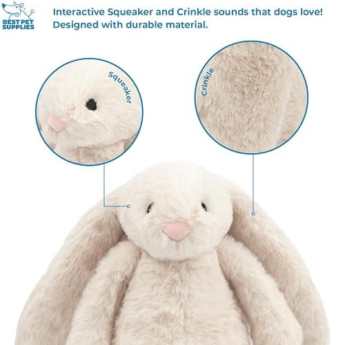 Best Pet Supplies Interactive Squeaky Dog Chew Toy, Ideal Dog Toys for Chewers, Small, Medium & Large Dogs, and Fetch Lovers - Bunny (Beige), Large thumbnail 3