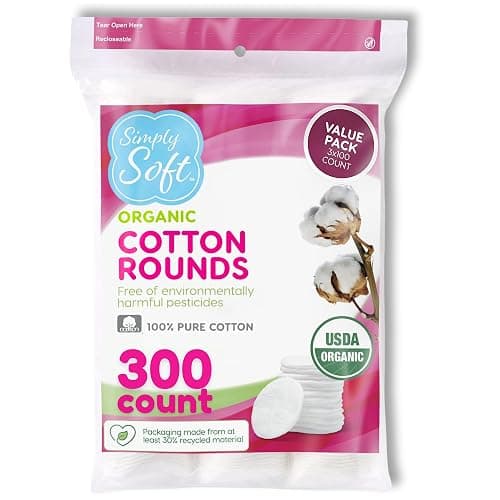 Simply Soft Premium Organic Cotton Rounds, 100 Count (Pack of 3), 100% Cotton Pads, Certified Organic, Hypoallergenic, Soft & Absorbent for Beauty, Cosmetics, Skin Care, Lint Free - Image 1