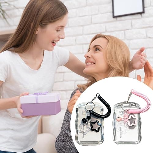 2 Stück Photocard Holder Keychain mit Federschnur, Silikon-fotokartenhalter Sternglocken-anhänger, Kartenhüllen für Kreditkarten, Sammelkartenetui Für Studenten, Kleiner Glockenstern Kartenhülle A thumbnail 7