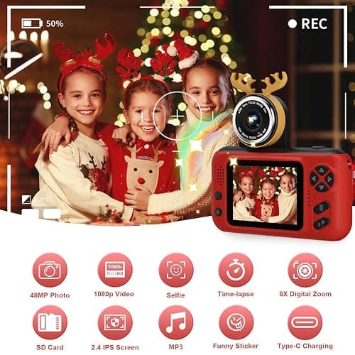 Makolle Kids Camera for Girls, mini Camera for Childrens Age 3-8, Red | Flip Up Lens, Drop Proof, With Tripod, Long Battery Life, SD Card Included, Birthday Gifts for Boys and Girls Age 3-12 thumbnail 2