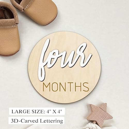 eoscasely Baby Monthly Milestone Markers Disc, Wooden 3D Milestone Cards for Photos, Baby Announcement Sign, 1-12 Months, wooden baby milestone sign (White) thumbnail 5
