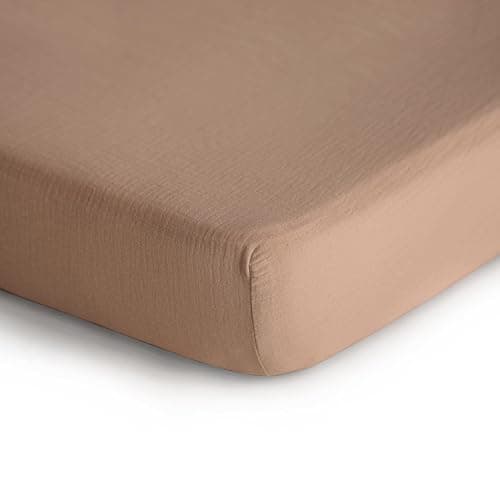 mushie Extra Soft Muslin Fitted Crib Sheet | 192 Thread Count | 28"x 52"(Natural) thumbnail 3