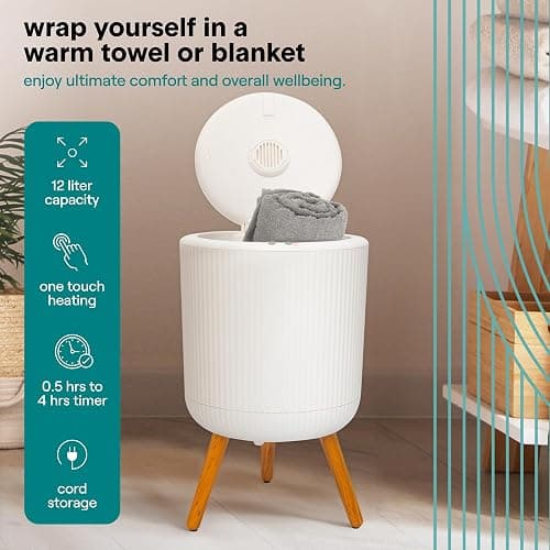 SereneLife Freestanding Towel Warmer Bucket – 18" Hot Towel Warmer with Legs for Bathroom & Spa, 12L Capacity, Built-In Timer, Aroma Discs & LED Indicator, Fits One Towel or Robe, Gray thumbnail 6