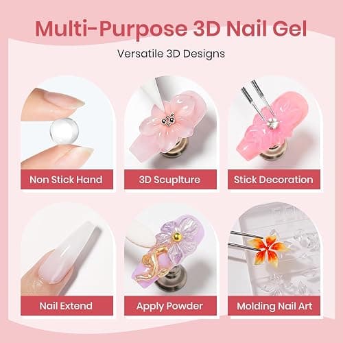 SUPWEE 3D Nail Art Gel Clear and White Solid Builder Gel for Nails | Non-Stick Hand 3d Sculpting Gel for Nail Art Molding Gel with Dual Form for Carving Pattern Decoration Nail Art Home Manicure thumbnail 4