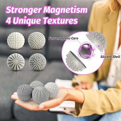 Weighted Magnetic Fidget Balls - 4 PCS Silicone Stress Relief Balls Stone for Adults Sensory Travel Toys for Calming,Stress,Autism and ADHD,Gifts for Kids Girls Boys with Case, Grey thumbnail 3