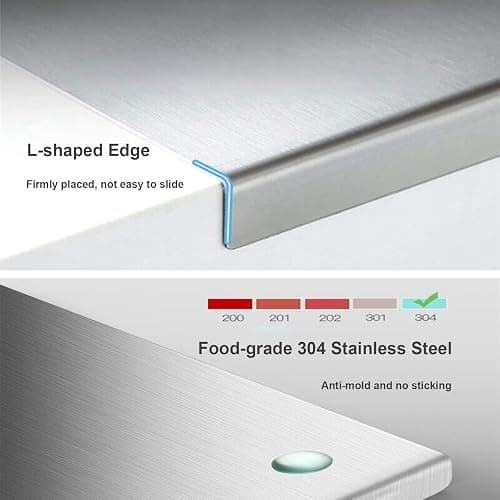 Stainless Steel Cutting Board with Lip, Extra Large Stove Top Chopping Board Pastry Board Kneading Board Noodle Boards 32”x 20” with Rolling Pin thumbnail 5