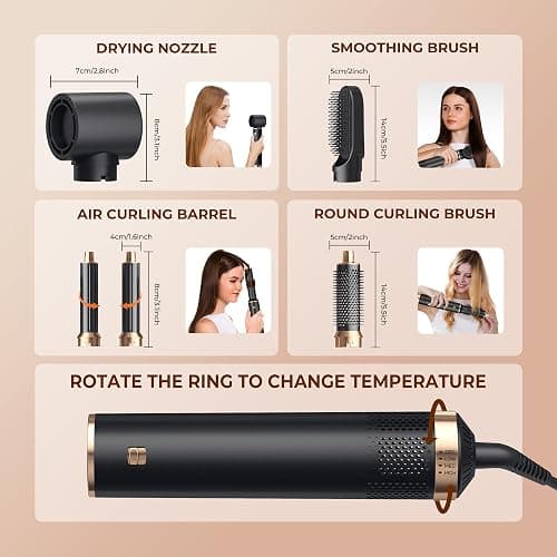 5 in 1 Blow Dryer Brush, Upgrade Hair Dryer Brush Air Curler Air Curling Wrap Styler, Detachable Hot Air Brush Negative Ion Curling Brush Iron, Hair Styling Tools for Drying Curling Straightening thumbnail 7