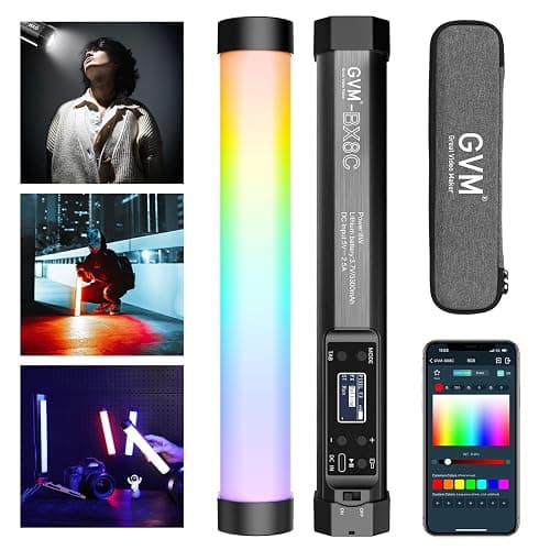 GVM RGB Tube Light with Spotlight, Magnetic Handheld Photography Light, Full-Color LED Stick Light 2000K-10000K CRI97+ Video Light with 3300mAh Built-in Battery, 6 Pixel Effects 12 Lighting Scenes - Image 1