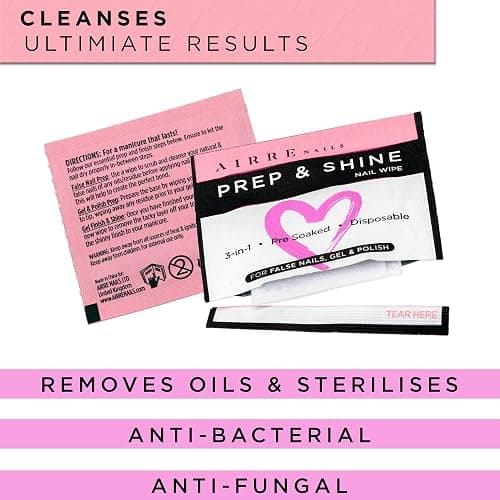 AIRRE 220 Professional Alcohol Prep & Shine Nail Wipes (3in1) Alcohol Wipes for Gel-Nails, Acrylic Nails, Press-On Nails & Tips. Removes Sticky Gel-Layer Residue, Preps UV/LED Gel-Polish & False Nails thumbnail 6