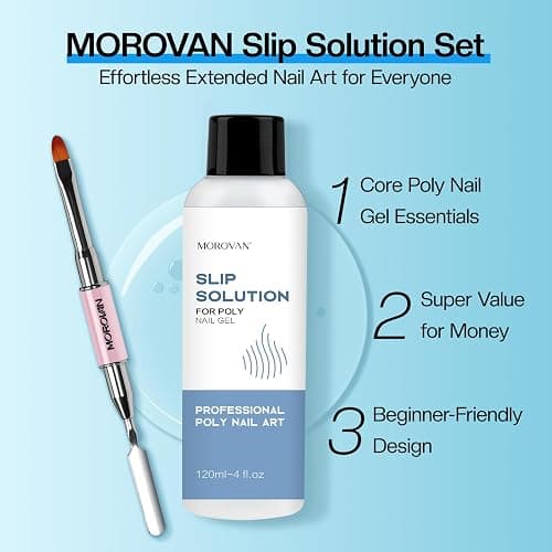 Morovan Poly Gel Slip Solution Kit: 4oz Slip Solution Liquid for Poly Gel Nails Dual-Ended Brush Pusher for Beginner thumbnail 8