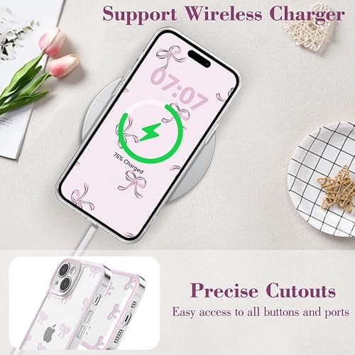 EYZUTAK Case for iPhone 13, Clear Cute Ribbon Bowknot Pattern Aesthetic Transparent Phone Case Raised Camera Protection Stylish Slim Soft Durable TPU Protective Cover for Women Girls - Pink thumbnail 5