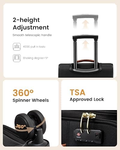 LOVEVOOK 49L Carry on Luggage 22x14x9 Airline Approved, 22 Inch Large Rolling Suitcase with Suit Folder & Spinner Wheels & TSA Lock, Softside Lightweight Underseat Carryon Luggage for Women Men Travel thumbnail 5