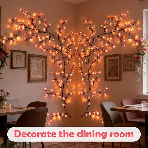 Enchanted Cherry Blossom Vine Twig Lights,7.55ft Twinkling LED Tree Branch Fairy String Lights with 144 LED Lights and Remote,8 Lighting Modes,Christmas Indoor Decorations for Home Wall Door Window thumbnail 8