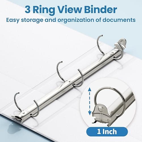 SUNEE 3 Ring Binder 1 Inch 2 Pack, Clear View Three Ring PVC-Free (Fit 8.5x11 Inches) for School or Office Supplies, White thumbnail 4