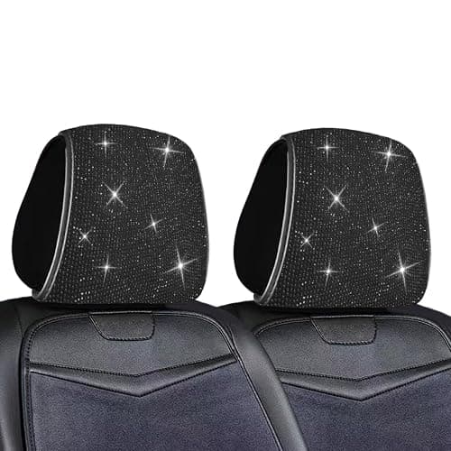 Craedli 2PCS Bling Car Headrest Covers, Sparkling Rhinestone Breathable Car Seat Head Rest Protector, Universal Vehicle Interior Decoration Accessories for Most Cars (Black) - Image 1