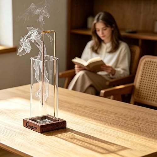Ceremony Incense Holder, Wooden Incense Holder for Sticks with Glass Ash Catcher, Anti-ash Incense Burner with 20 Incense Sticks and a Ash Brush for Meditation Yoga Spa Room Decor thumbnail 6