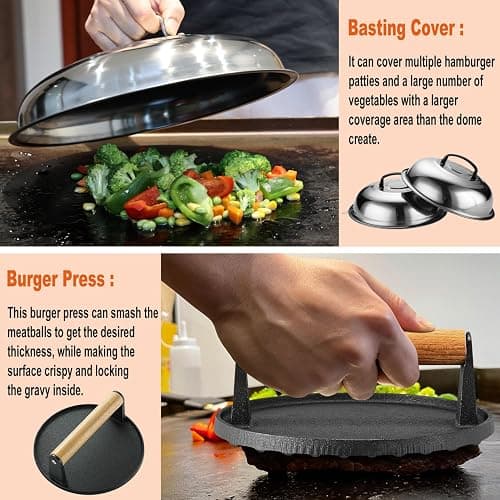 N NOBLE FAMILY 38PCS Griddle Accessories Kit, Professional Grill Tools Set for Outdoor Barbecue, Stainless Steel Griddle Spatula Set with Tongs, Smash Burger Press, Carry Bag, Perfect Grilling Gifts thumbnail 3