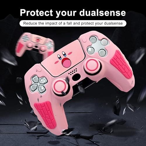 HLRAO Pink Anti Slip PS5 Controller Skin Set,Soft Protective Controller Cover Case for PlayStation 5/Slim/Pro Control with Touch Pad Stickers and 2 Thumb Grip Caps thumbnail 6