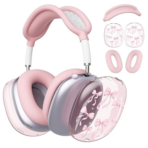 BlHMCASE Headphone Cover for AirPods Max, Cute Kawaii Ribbon Bow Clear Ear Cups Covers, Pink Silicone Ear Pad Case Headband Cover for Apple AirPods Max - Image 1