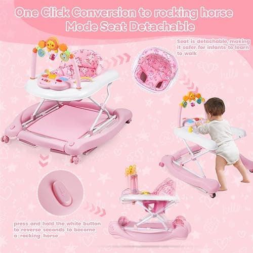 RefoereBabe 5 in 1 Foldable Baby Walker for Boys Girls Infant 6-12 Months | Walkers for Babies with Bouncer, Rocker, Feeding Tray, Music, Adjustable Heights & Wheels, Seat Activity Walker thumbnail 7