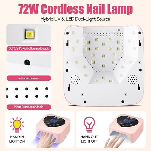 RALAMOND UV LED Nail Lamp, 72W Cordless UV Light for Nails, Rechargeable Nail Dryer with 5 Timer & Auto Sensor, Professional Fast Curing Gel Nail Lamp with Large Touch Display (Pink) thumbnail 2