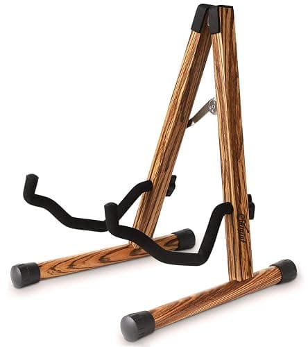 SNIGJAT Guitar Stand, Folding Wood Acoustic Guitar Stand with Padding Zebra | A-Frame Classical Electric Guitar Stand, Bass Guitar Display Stand Compatible with Cello, Mandolin, Bass, Banjo, Ukulele - Image 1