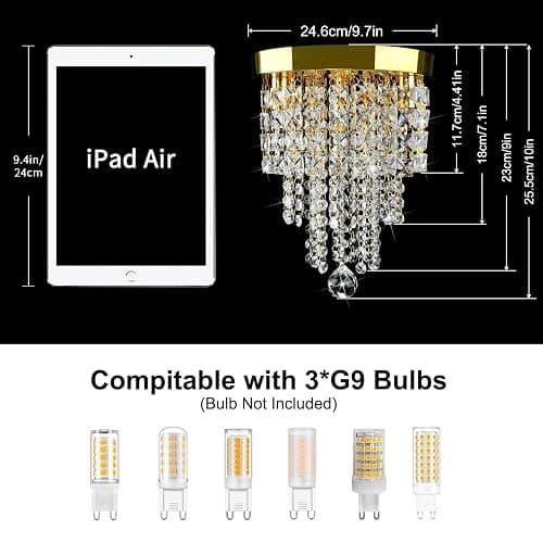 TISLYCO Mini Gold Crystal Chandelier, 3 Light Modern Flush Mount Ceiling Light Fixture, Raindrop Ceiling lamp Beaded Crystal Pendant Lighting for Hallway, Bedroom, Living Room, Dining Room thumbnail 5