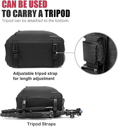 Cwatcun Professional Camera Backpack - Waterproof DSLR/SLR/Mirrorless Camera Case - Compatible with Sony, Canon, Nikon - Large Black thumbnail 7