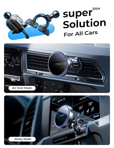 LISEN for 15W MagSafe Car Mount Charger,Magnetic Wireless Car Charger for iPhone 17 Pro Max Accessories,Magnetic Phone Holder for iPhone 17-12,Samsung，Christmas Stocking Stuffers Gifts for Men Women thumbnail 2