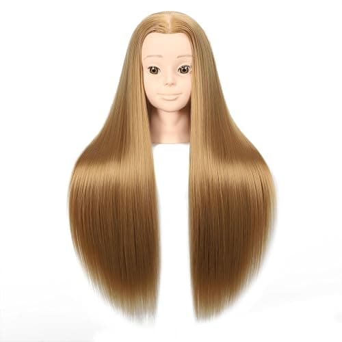 Headdoll 26"-28" Mannequin Head Styling Mannequin Head for Hair Styling and Free Table Stand Training Head Manikin Cosmetology Doll Head with Long Fiber Hair Hairdresser Practice Head for Stylist thumbnail 4