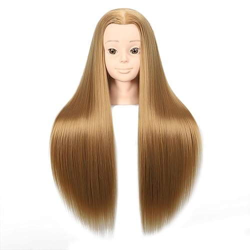 Headdoll 26"-28" Mannequin Head Styling Mannequin Head for Hair Styling and Free Table Stand Training Head Manikin Cosmetology Doll Head with Long Fiber Hair Hairdresser Practice Head for Stylist thumbnail 5