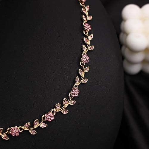 Enrwin Austrian Crystal Rhinestone Choker Necklace Elegant Flower Leaf Chain Necklace Jewelry for Party Prom Costume Accessories for Women thumbnail 4