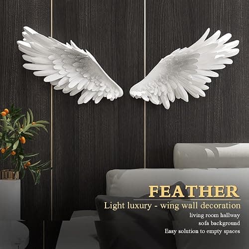 SUN RDPP Angel Wings Wall Decor, 3D Large White Angels Wings Wall Sculptures Art Decor, Angel Wings Statue Ornament for Wall Living Room Bedroom thumbnail 2