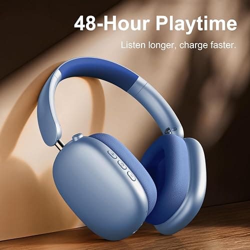 Wentronic Y01 Wireless Over Ear Headphones, Noise Canceling Bluetooth 5.3 Headphones with Microphones,Hi-Res Audio,48H Playtime,Foldable,Breathable Soft Earpads for iOS/Android/Samsung/PC-Blue thumbnail 7