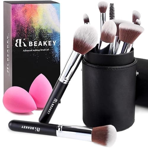 BEAKEY Makeup Brushes Sets, Brush Sets with Makeup Sponges (10+2pcs, with Black Case) - Image 1