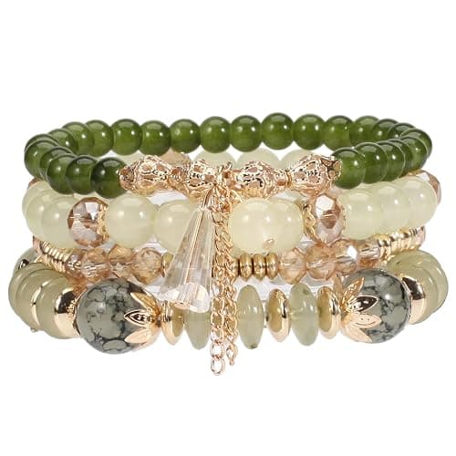 4Pcs Bohemia Multilayer Stackable Beaded Bracelets Set Colorful Crystal Stone Gold Beaded Stretch Bracelets Hawaii Charm Bracelet for Women Men Summer Beach Boho Vacation Jewelry Gifts - Image 1