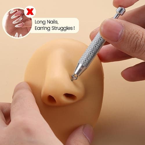 GEMQUEEN Piercing Taper Ball Grabber Tool for Changing Jewelry - 14G 16G 18G 20G Stainless Steel Flat Back Earrings Applicator Tool Threadless Insertion Pin Thread Body Piercing Kit for Ear Nose Lip thumbnail 7