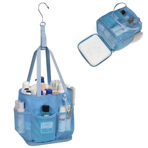 Mesh Shower Caddy Portable for College Dorm Room Essentials, Shower Tote Bag with Hanging Hook and Drawstring, Quick Dry Toiletry Bag with 6 Pockets for Bathroom, Swimming, Gym, Camping, Beach, Travel - Blue thumbnail 9