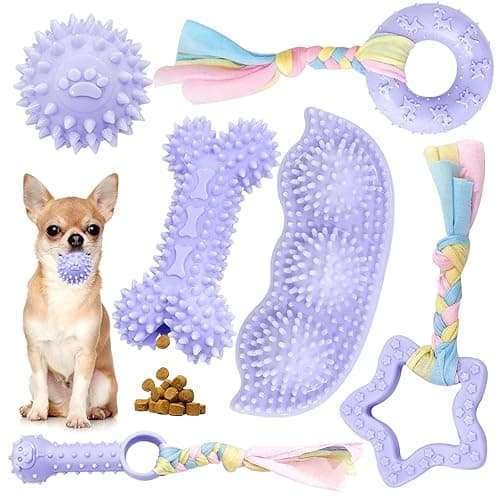 Petcare 6 Pack Puppy Teething Toys, Cute Purple Small Dog Chew Toys for Puppies 0-6 Months, Soft Rubber Rope Dog Teething Toys, Best Small Puppy Toys, Puppy Essentials Supplies - S - Purple