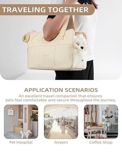 Dog Purse Carrier for Small Dogs Rabbit cat with Large Pockets, Cotton Bag, Dog Carrier Soft Sided, Collapsible Travel Puppy Carrier (Beige, 13.6" L x 6.5" W x 10" H) thumbnail 6
