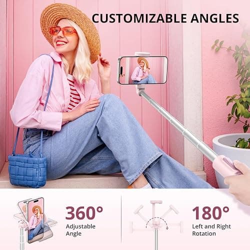 ATUMTEK 1.4m Selfie Stick Tripod, All-in-one Extendable Aluminum Phone Tripod with Rechargeable Bluetooth Remote for iPhone, Samsung, Google, LG, Sony and More, Fitting 4.7-7 inch Smartphones, Pink thumbnail 4