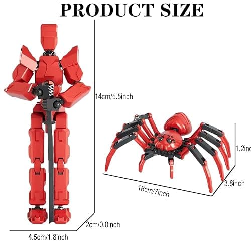 MMXBGS T13 Action Figure Set, 5.5 Inch T 13 Robot, Titan 13 Action Figures with Spider Sucker, Multi-Jointed Movable Dummy 13 Collectible Toy for Boys Age 8-12, Christmas Creative Gift (Red) thumbnail 3