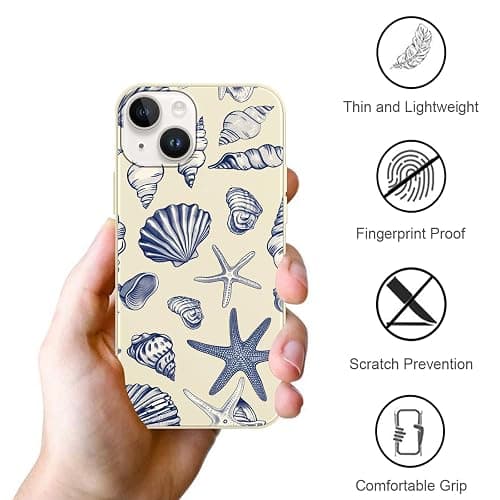 Phoona 2 Pack Cute Case for iPhone 14 / iPhone 13 6.1", Beach Blue Pink Ocean Seashell Aesthetic Summer Girly Design Pattern for Girls Women, Slim Soft Silicone Shockproof Bumper Protector Cover thumbnail 6