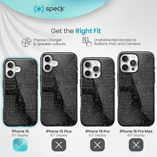 Speck CandyShell Grip iPhone 16 Case - Slim MagSafe - Black Glitter/Steel Black thumbnail 3