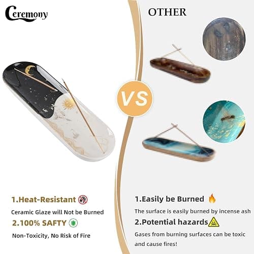 CEREMONY Incense Holder for Sticks, Ceramic Incense Burner with 60 Incense Sticks for Sage Palo Santo, Heat-Resistant Insence-Stick Holder for Backflow Incense Cones Meditation Yoga Spa Room Decor thumbnail 3