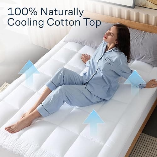 Niagara Sleep Solution Cloud-Like Queen Mattress Topper - 100% Cotton Top Mattress Pad for Back Pain Relief - Breathable & Naturally Cooling for Hot Sleepers, White thumbnail 3
