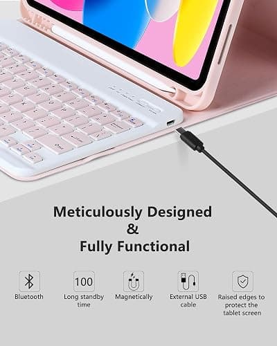 CC Store Keyboard Case for iPad 10th 2022/A16 11th Generation 2025(10.9/11 inch), for iPad 11/10 Gen Case with Wireless Detachable Rechargeable Bluetooth Keyboard & Pencil Holder,Pink thumbnail 7